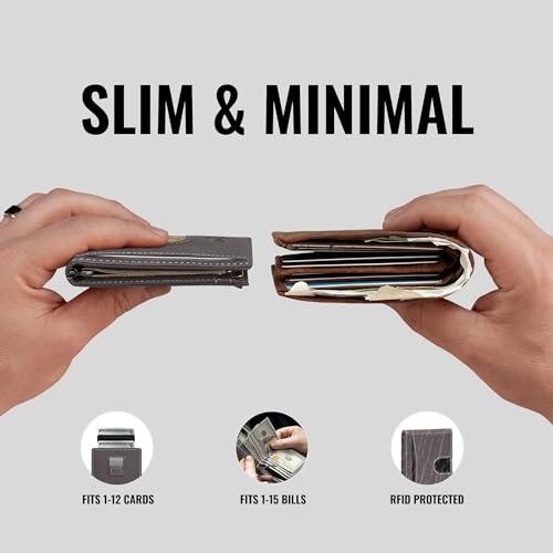 Image of Kings Loot Money Clip Slim Minimalist Wallet for Men - RFID Blocking Leather Design with Money Clip - Front Pocket Bifold Holds 12 Cards - Stylish & Compact Wallets (Slate)