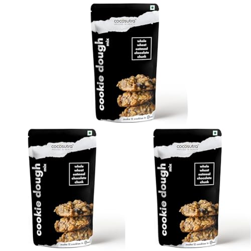Image of Cocosutra Cookie Dough Mix - Whole Wheat Oatmeal Chocolate Chunk | with natural ingredients| 3 Easy Steps for Perfect Cookies - Whisk, Scoop & Bake | Instant Baking Mix | 220 g (Pack of 3)