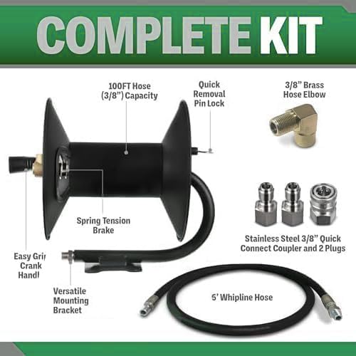 Hochdruck-Schlauchaufroller, 100 FT/30,5 m, 4000 PSI/276 bar, für 3/8 Zoll Schlauch, mit Zubehör