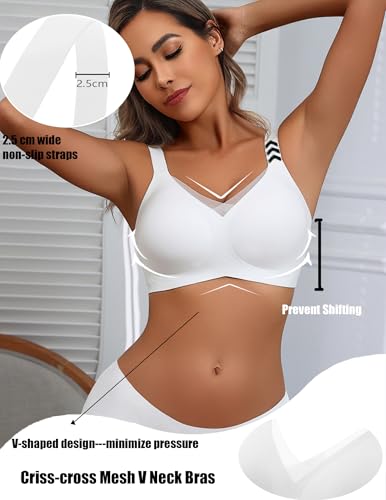 Image of Avidlove Womens Seamless Bras V Mesh Comfort Bralette Everyday T-Shirt Bra | wireless comfort with jelly lift; soft breathable; seamless back smooth; widded straps and side wings; full coverage