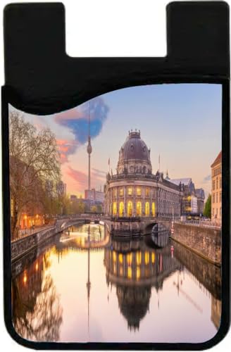 Island Gifting Neoprene Stick-on ID Card Holder for iPhone/Galaxy/Google Android Cases Featuring Image of The Downtown City Skyline in Germany Berlin