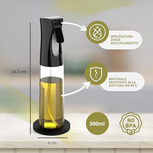 2 Pezzi Spruzzino Olio per Friggitrice Aria da 300ML + 2 Sottobicchieri + 1 Pennello + 1 Imbuto | Nebulizzatore Olio Senza BPA | Vaporizzatore da Cucina per Olio e Alimenti. - immagine 4
