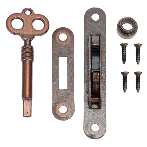 MAGICLULU Cerradura de Hierro para Muebles Estilo Antiguo con Llave Cerradura Lateral Semicircular Decorativa para Puertas de Armario y Gabinete Resistente y Fácil de Instalar Acabado Rojo