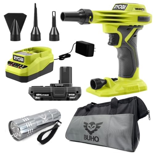 Ryobi One+ 18V High Volume Inflator Kit Bundle with 2.0Ah Battery, Charger, Buho Tool Bag and Flashlight