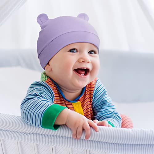 Geyoga 6 Pieces Newborn Baby Hat Bear Ears Infant Caps Baby Boy Girl Toddler Hats Infant Beanie Caps For 0-3 Months (Pink White, Light Pink, Dark Pink, Orange, Rose Red, Purple) #TOP5