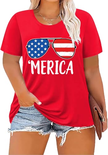 Image of ForHailey Women's 4th of July Patriotic Shirts Graphic Tees USA Shirt American Flag Short Sleeve Tunic Tops