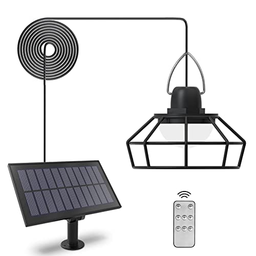 wowspeed Solar Pendant Lights, Dimmable Solar Powered Pendant Lamp, IP65 Waterproof Solar Shed Light with 9.84FT Cord, LED Solar Hanging Lights with Remote Control for Indoor Outdoor (White Light)