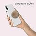 nuckees –The Only Phone Grip & 4-way Locking Stand For Vertical/horizontal Viewing, Magnetic, Collapsible & Patented Snughug Technology To Custom Fit Any Hand–Pom Pom Beige (iphone 11 Compatible)