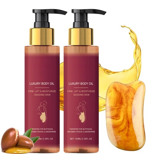 2 Stück Glow Remedy Oil Original Magic Luxury Body Oil Glow Remedy Öl Straffendes Magic Körperöl für Schlaffe Haut Revitalisierung der Haut Body Oil für Trockene Ha-ut mit Massage Board für Skincare