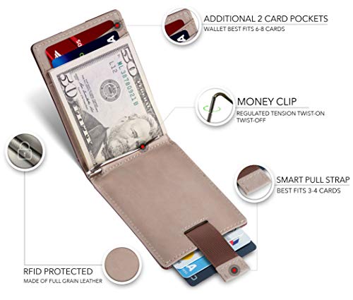 SERMAN BRANDS RFID Blocking Slim Bifold Genuine Leather Minimalist Front Pocket Wallets for Men with Money Clip Thin Gift