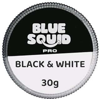 Blue Squid PRO Face Paint - Professional Water Based Single Cake Facepaint & Body Paints - SFX Makeup, Kids Adults Painting for Costume, Halloween Face Paints for Children - Black & White 30g / 1oz