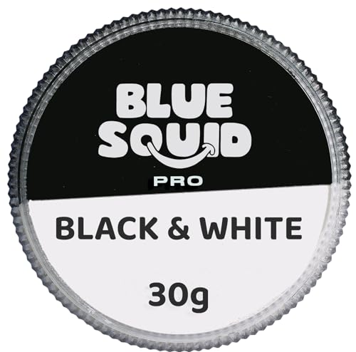 Blue Squid PRO Face Paint - Professional Water Based Single Cake Facepaint & Body Paints - SFX Makeup, Kids Adults Painting for Costume, Halloween Face Paints for Children - Black & White 30g / 1oz