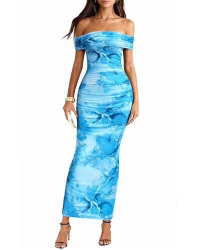 Image of BTFBM Cocktail Dresses for Women 2026 Elegant Classy Off Shoulder Bodycon Mesh Slit Floral Maxi Spring Summer Dress