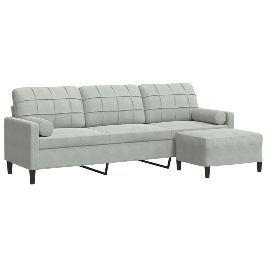 vidaXL Sofá de 3 plazas con Taburete de Terciopelo Gris Claro 210 cm