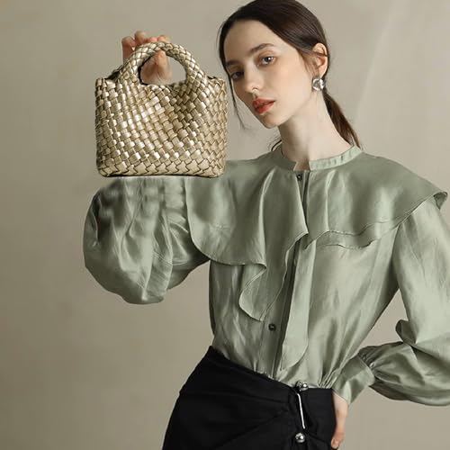Image of Woven Tote Bag for Women with Coin Purse, Foldable Chain Small Crossbody Handbags, Fashion Shoulder Bag, Hobo Satchel
