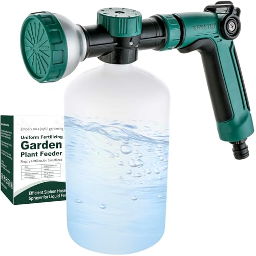 VENETIO 8-Dial Hose Attachment Spray Gun for Liquid Fertilizer/Chemicals | Precision Lawn & Garden Feeder for Uniform Fertilizing and Watering Plants | Hose-End Nozzle Sprayer with 34oz Bottle