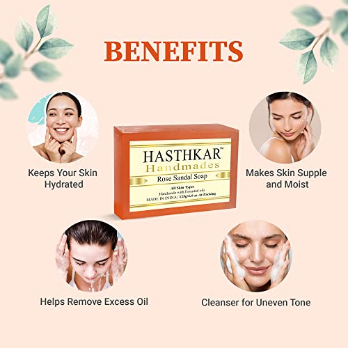 Image of byPureNaturals Hasthkar Handmades Natural Herbal Rose Sandal Soap Bar | Rose Soap for Bathing, Moisturized Skin | Organic Soap for Men & Women, All Skin Types 125gm (Pack of 4)