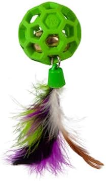 JW Pet Cataction Feather Ball with Bell, Cat Toy, Green, 1 Count (Pack of 1) (71059)