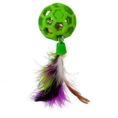 JW Cataction Feather Ball with Bell Cat Toy, Interactive Multi-Textured Cat Toy with Natural Rubber, Feathery Tail & Sturdy Bell for Engaging Play, Stuff Treats, Catnip, Promotes Healthy Exercise 4