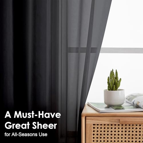 Image of OVZME Black Sheer Curtains 78 Inches Long 2 Panels - Soft Light Filtering Window Sheer Panels for Living Room /Bedroom, Top Dual Rod Pocket, 1 Pair, Each 42Wx78L Inches