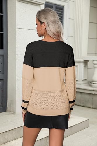 Image of Zeagoo Womens 2026 Fall Sweaters Casual Long Sleeve Ribbed Knit Pullover V Neck Lightweight Crochet Pullover Sweater Top