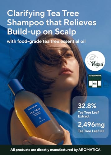 Image of AROMATICA Purifying Tea Tree Shampoo for Men & Women | Organic Tea Tree Oil, Natural, Dandruff, and Itchy Scalp Care & exfoliator, Clarifying shampoo include Mint and Peppermint