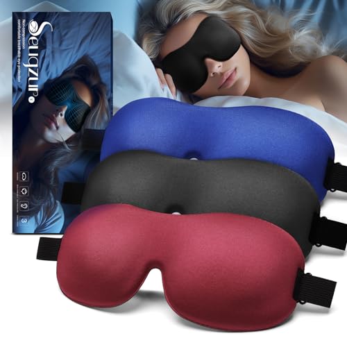 Seugzur Sleep-Eye-Mask-for-Side-Sleepers: Light Blocking Eye Mask for Sleeping 3D Blackout Eye Cover Women Men, Travel Blindfold (blackredblue)