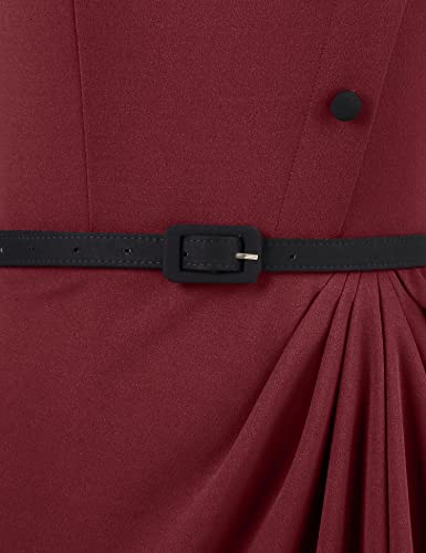 Muxxn Women's 50S V Neck Midi Pencil Long Sleeve Sheath Vintage Cocktail Business Wear To Work Dress Merlot Xl #TOP3