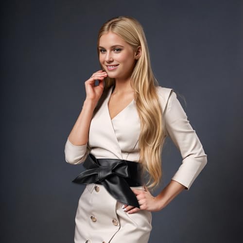 Nfvjfxz Women Black Obi Leather Belt Bow Tie Belt Waist Belts Self Tie Wrap Wide Waistband Knotted Belt for Woman Dresses Costumes Accessories