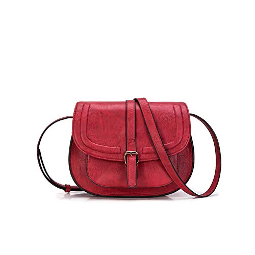 AFKOMST Sac à bandoulière pour femme - Petite sacoche et sac à main vintage en cuir végétalien, S Rouge, Small
