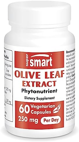 Supersmart - Olive Leaf Extract 250 mg Per Day - Standardized to 32% Oleuropein - Immune System Booster | Non-GMO & Gluten Free - 60 Vegetarian Capsules