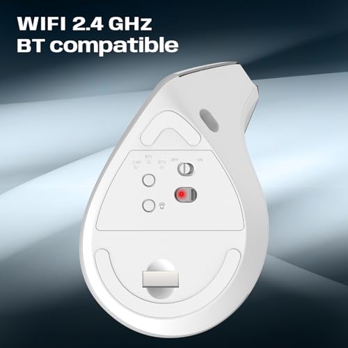 NEWWAY 2024 - Ratón Vertical inalámbrico A9 (WiFi 2.4 GHz, USB C, Recargable, RGB, 2400 dpi, ergonómico, silencioso, Nano Receptor Integrado de 10 m, Color Blanco - imagen 3