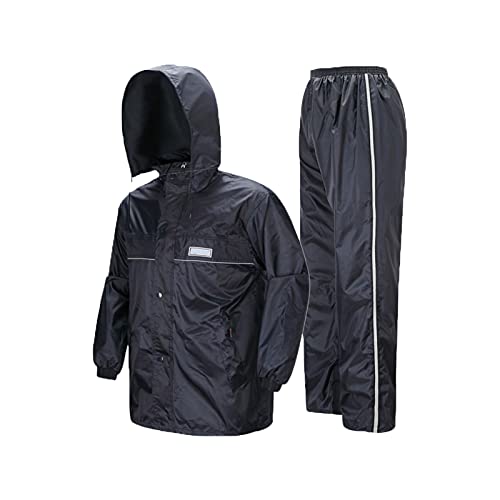 XFSHKJS Vestito da pioggia leggero (giacca + pantaloni), 100% impermeabile, impermeabile traspirante per uomo o donne in bicicletta ciclismo moto con cappuccio, nero- l/xl/xxl / 3xl / 4xl / 5xl