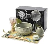 Matcha Kit | Set de Regalo de Ceremonia del Té Matcha 9 Piezas | Cuenco 560ml, Batidor, Cuchara de Bambú, Soporte, Posavasos, Frasco y Colador | Ideal para Principiantes y Entusiastas (Verde)