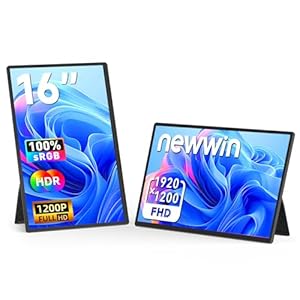 Newwin Ecran Portable 16" HDR FHD 1920x1200P IPS Deuxieme Écran PC Portable Additionnel USB-C HDMI Ecran Externe Monitor Plug&Play Moniteur de Jeu pour Ordinateur Portable PC Mac Xbox