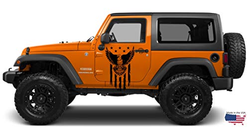 Clausen's World Flying Eagle U.s.a. American Flag Hood Door Vinyl Decal Racing Stripes Car Truck Van 21X33 Inches, Fits Wrangler, Ram, Silver Grey Metallic #TOP4