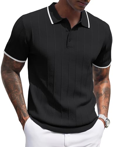 COOFANDY Knit Polo Shirt, Short Sleeve, Ribbed Texture