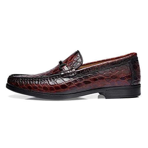 Leather Dress Shoes for Men, Classic Crocodile Printed Leather Slip-on Bit Loafer Shoes for Men3