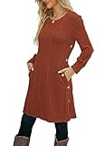 Kikibell Women's Casual Dresses Scoop Neck Fall Dresses for Women with Pockets Button Side Tunic Dress for Women Caramel