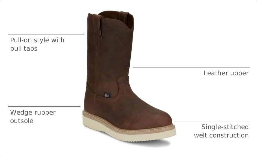 Image of Justin Boot Company (DISC) Men`s Ram Pecan Brown 10In Soft Round Toe Work Boot
