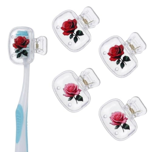Image of HASTHIP 4 Pack Travel Toothbrush Covers Clear Toothbrush Protector Clips with Rose Pattern Ventilated PP Tooth Brush Case for Home Bathroom Traveling