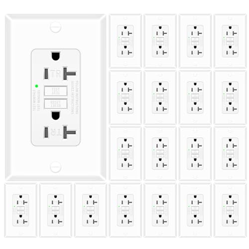20 Pack 20 Amp GFCI Outlet, Self-Test Ground Fault Protector with LED Indicator, Tamper Resistant GFI Electrical Receptacle, ETL Certified, Wallplate Included, White