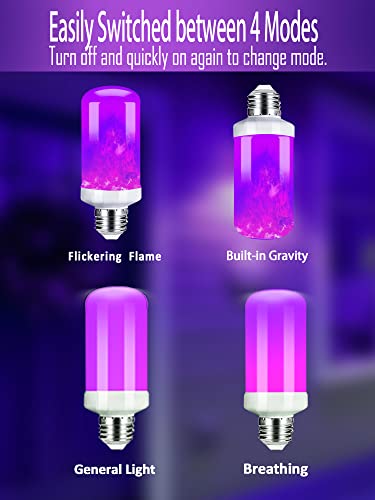 Leinetfor Purple Flame Light Bulbs With Upside Down Effect,2 Pack Led Halloween Christmas Light Bulbs ,4 Modes Purple Outdoor Light Bulbs,E26 Base Christmas Decorations Light Bulbs, (2 Pack) #TOP6