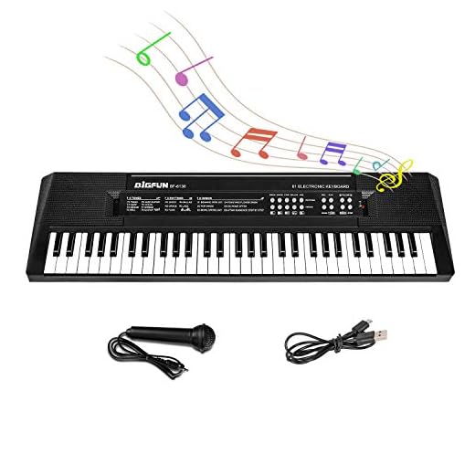 sanlinkee Tastiera Pianoforte 61 Tasti, Elettronica Tastiera Bambini Portatile Multifunzione Musicale Tastiera Pianoforte con Microfono Giocattoli Regalo per Principianti Ragazzi Ragazze, Nero