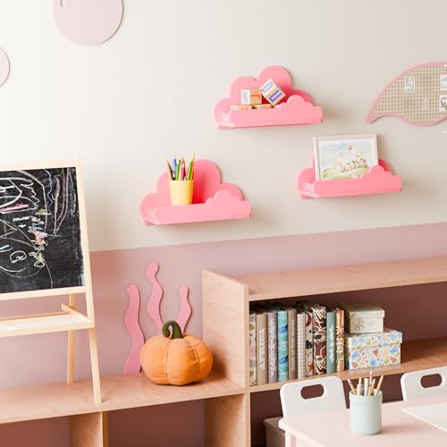 Lot de 3 étagères murales nuage en bois rose pour une chambre de bébé