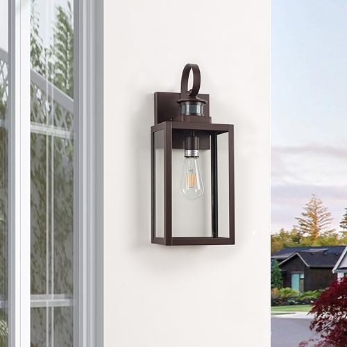 Image of MICSIU 2 Pack Motion Sensor Bronze Outdoor Wall Light Fixture 18 inch Farmhouse | Dusk to Dawn Outdoor Lighting, Extra Large Exterior Wall Lights for House, Porch, Pathway, Patio