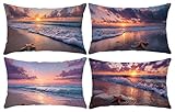 【MATERIALE IMPERMEABILE ALL'APERTO】: Quelle coperture per cuscini esterni in lino impermeabile con motivo Spiaggia Stella del mare, Le coperture per cuscini sono traspiranti, morbidi e confortevoli. Mantieni la tua federa rettangolare pulita e contro i graffi. Il design colorato è più attraente. Manico morbido e comodo da toccare, nessun pilling e nessuna stimolazione alla pelle.