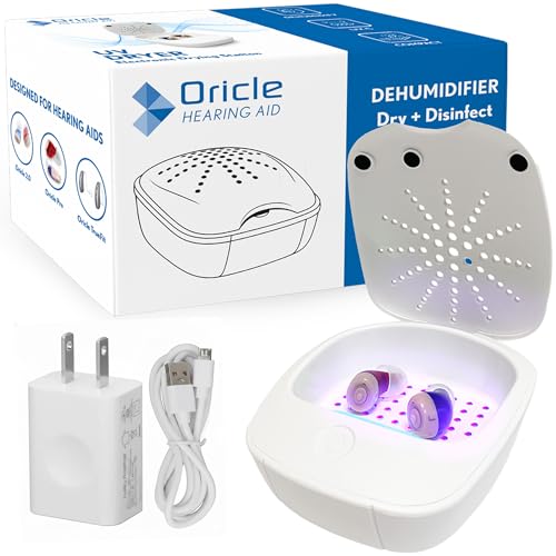Oricle UV Hearing Aid Dryer & Sanitizer Box with Gentle Heat and UV-C Light | Portable Electronic Dehumidifier | Removes Sweat & Moisture from Hearing Aids, USB Powered