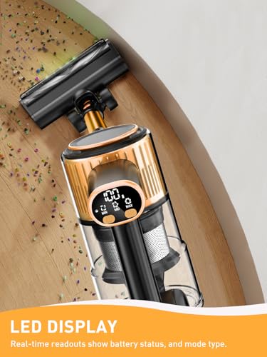 Cordless Vacuum Cleaner, 30Kpa 8-in-1 Stick Vacuum with Anti-Tangle Brush and Upgraded Green Light | 3 Cleaning Modes | 40-Minute Runtime | Lightweight Vacuum Cleaner for Home Hardwood Floors (Orange)