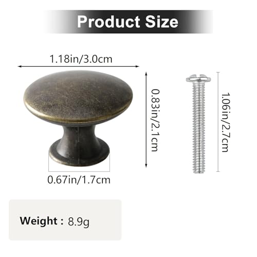 Mokife Schrankknopf Bronze Retro, 12 Stück Runde Schubladengriffe Metall Dresser Knobs mit Schrauben für Kommode Möbel Schränke Küchenschränke Tür, 30x21mm